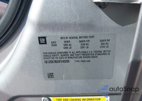 2009 Chevrolet Malibu Ls z USA, uszkodzony, nr VIN 1G1ZG57B29F249295